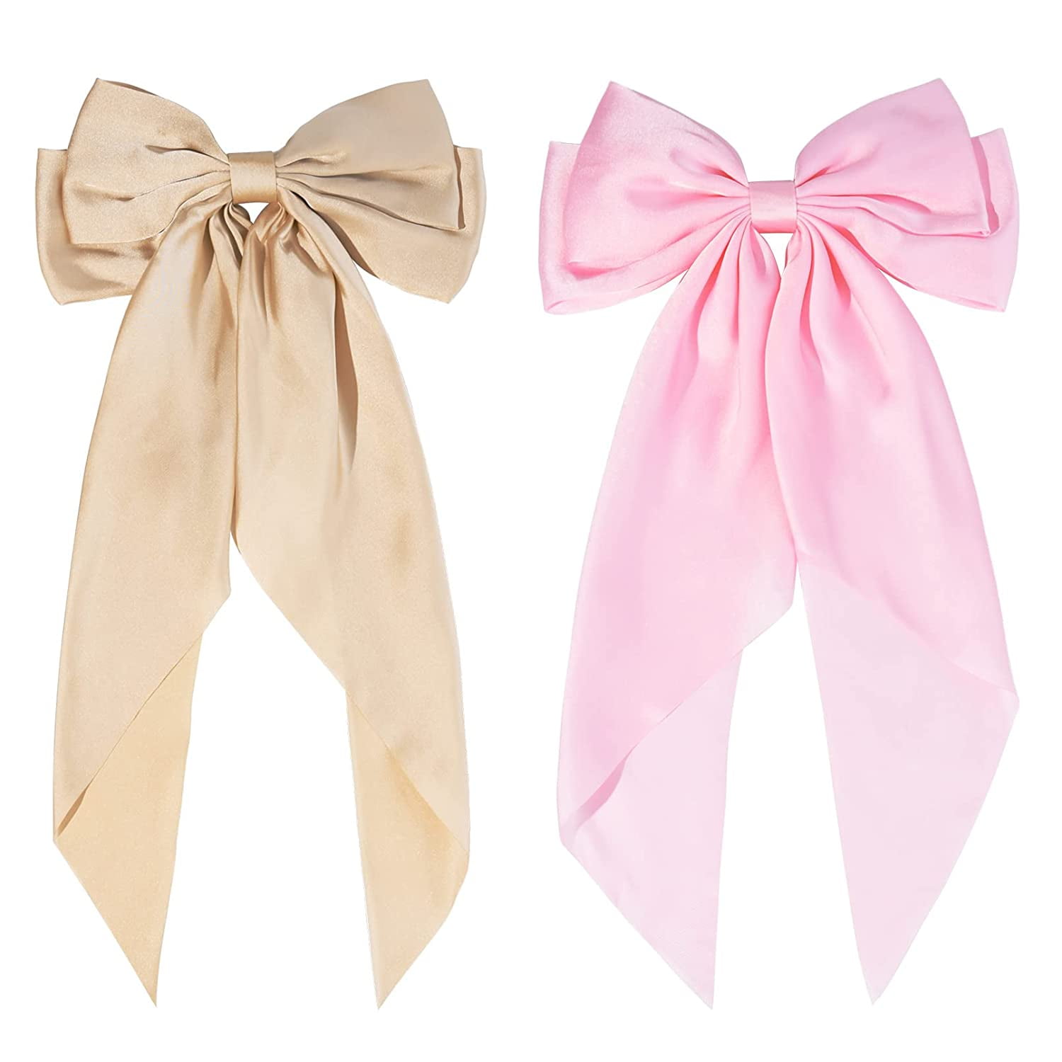 Large Satin Hair Bows Hair Ribbons for Women 4PCS Big Long Light Pink  Ballet Style Hair Bows French Barrette Vintage Accessories for Girls