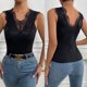 thumbnail image 2 of Blusa sin mangas con cuello en V de encaje sólido con cuello en V de verano de moda sexy informal para mujer Pompotops  lopia988297, 2 of 9