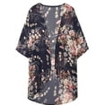 thumbnail image 4 of LEZMORE Women's Kimono Cardigans Floral Print Puff Sleeve Boho Chiffon Casual Loose Cover Up Casual Blouse Tops S-XXXL, 4 of 7