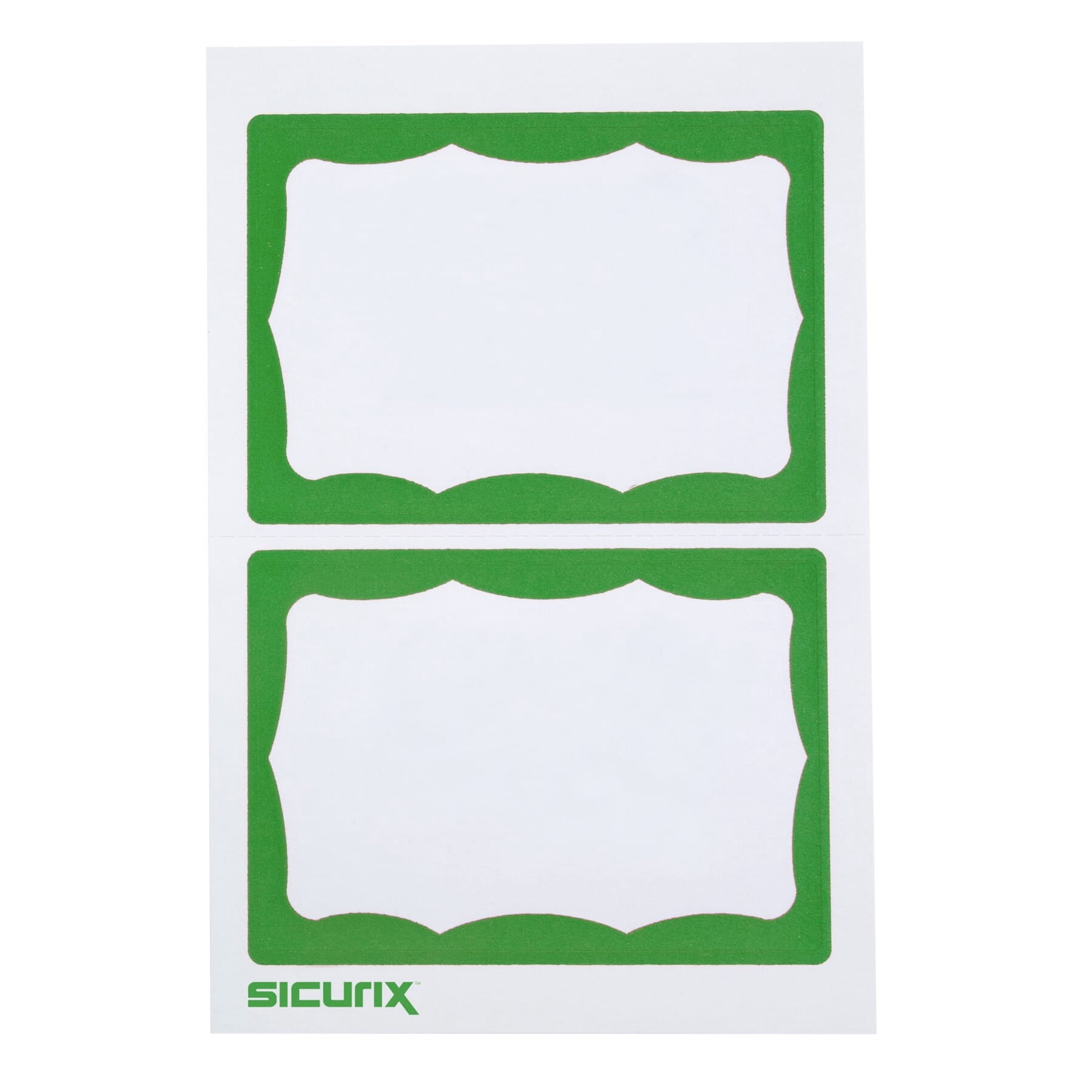 SICURIX Adhesive Badges, Green Border, 100 Per Pack, 6 Packs