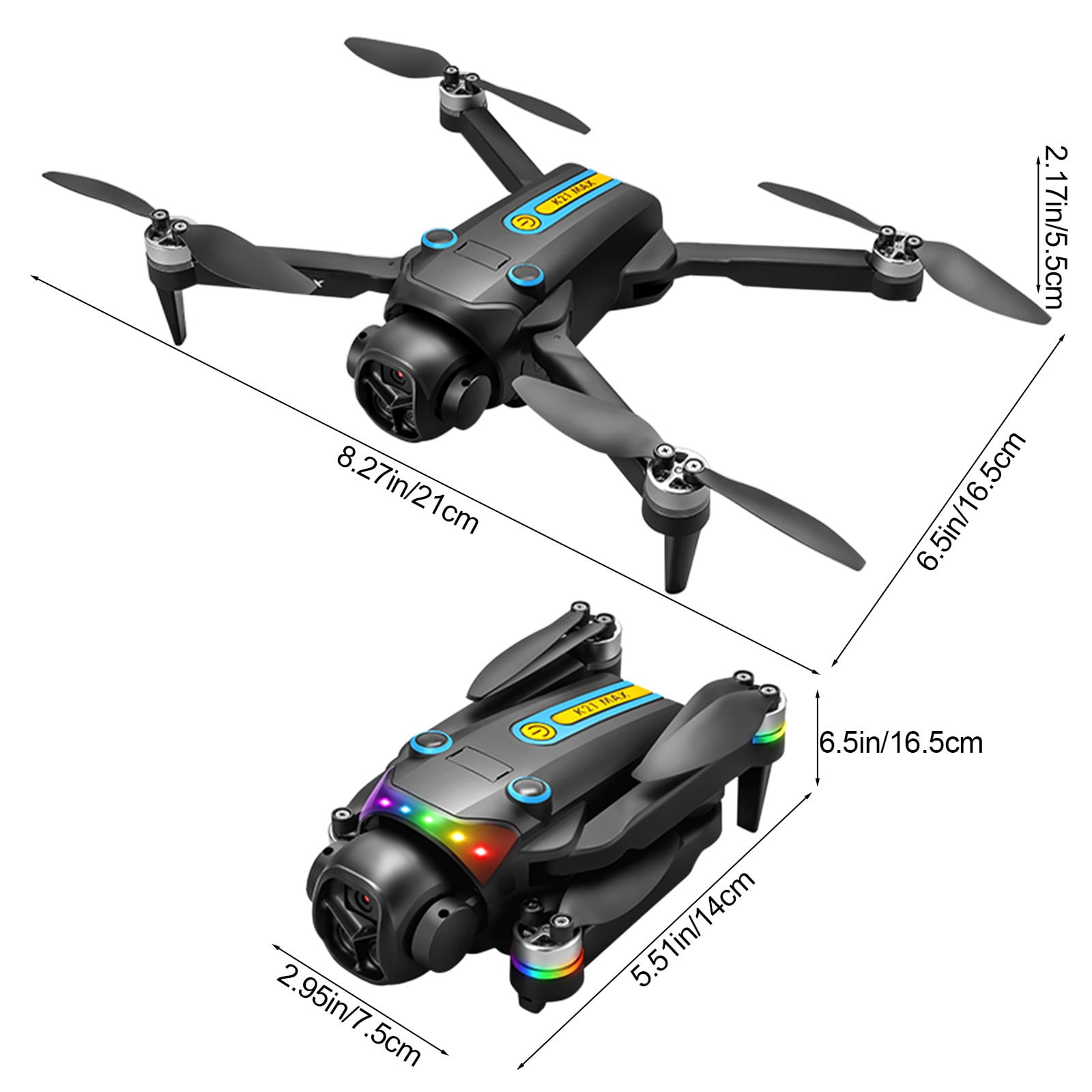 Drone with Screen Remote Control, Brushless Motor And Cool LED Lights Drones, One Click Takeoff And Landing, Folding Body