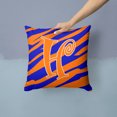 thumbnail image 2 of Letter H Initial Tiger Stripe Blue and Orange Fabric Decorative Pillow, 2 of 4