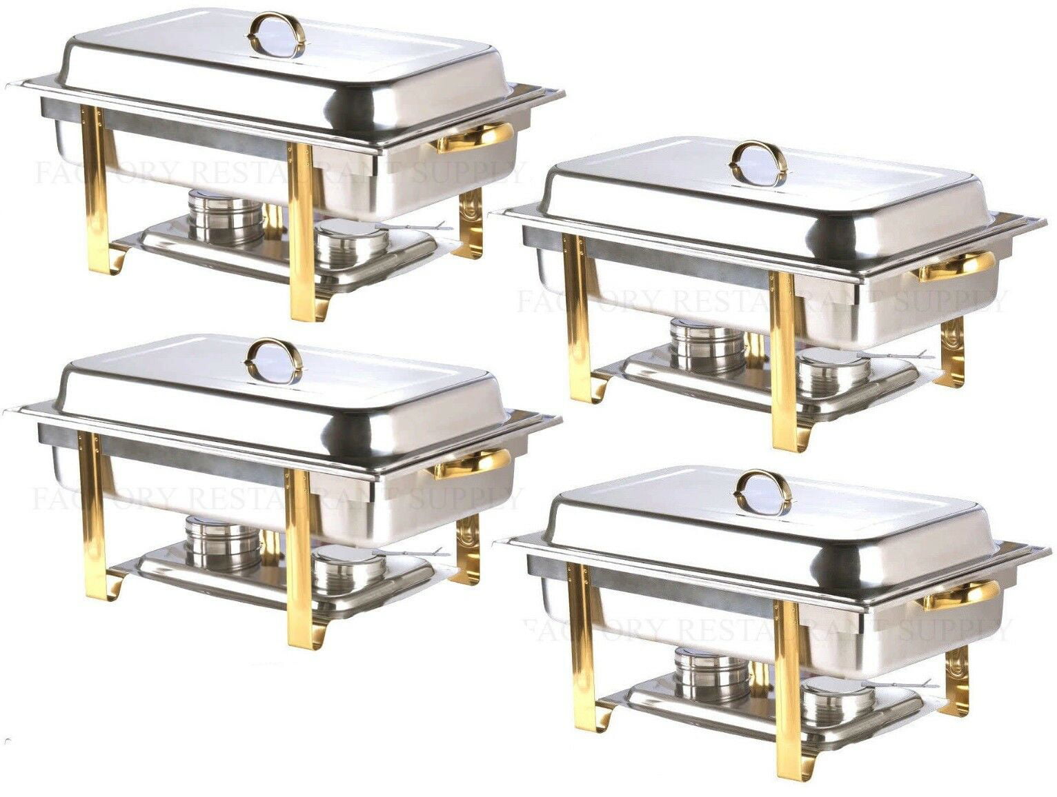 Deluxe Full Size 8 Qt Gold Accent Stainless Steel Buffet Chafer Chafing Dish Set 