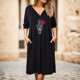 thumbnail image 4 of Gibobby Vestido de gasa de verano para mujer Vestido largo suelto informal de manga larga con capucha y estampado floral para mujer para primavera y otoño(Negro,CH), 4 of 5