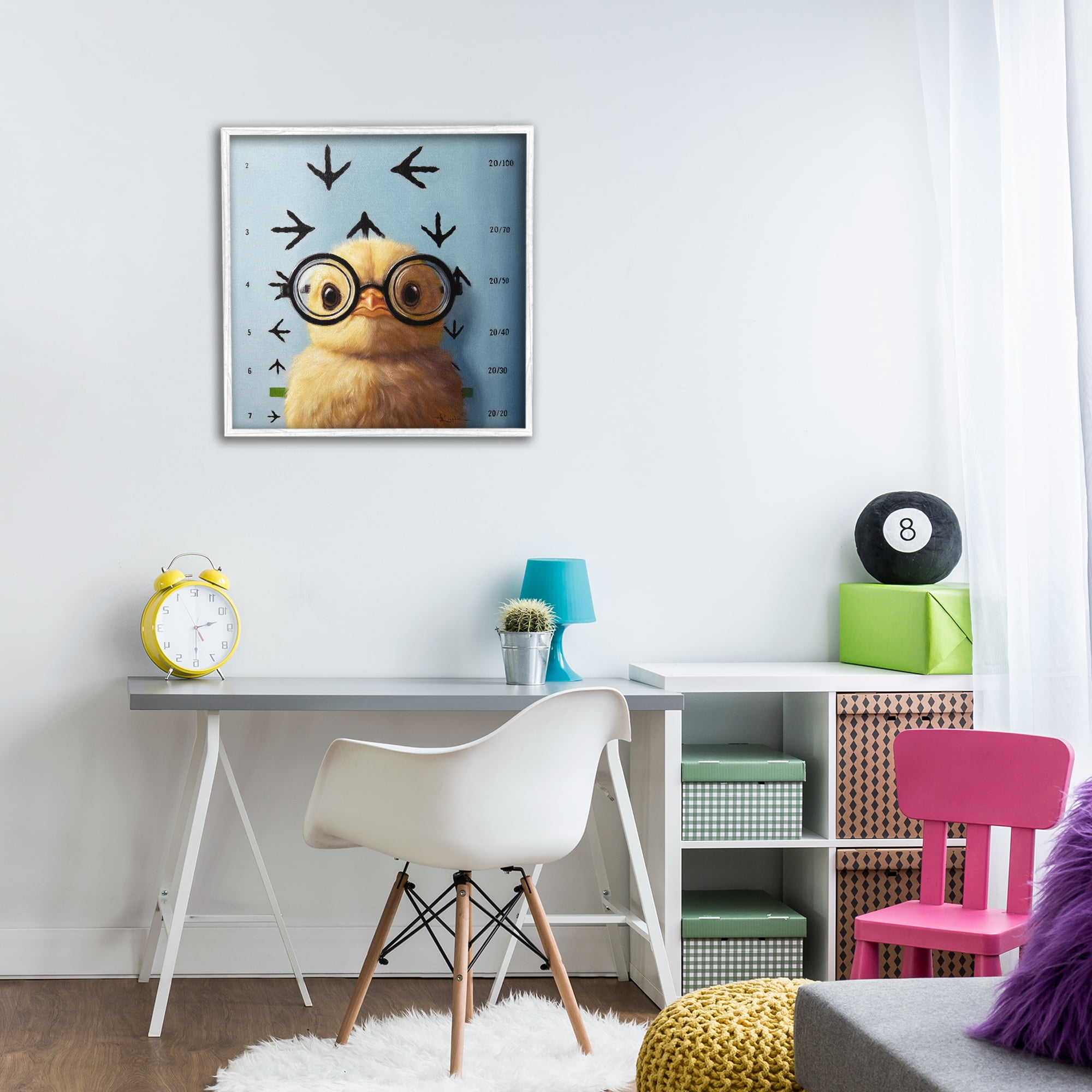 Four Eyes Chick Vision White Framed Giclee Art, design by Lucia Heffernan
