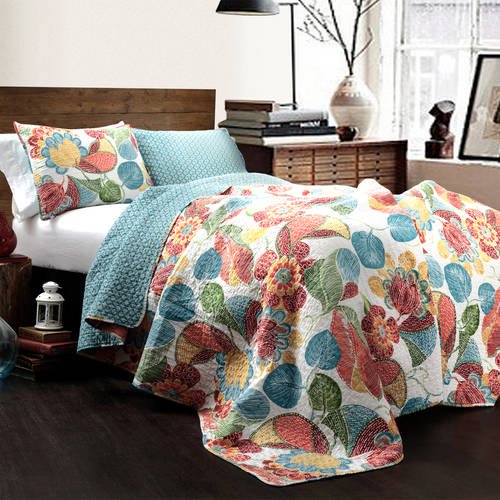 Layla 3Piece Orange/Blue King Quilt Set
