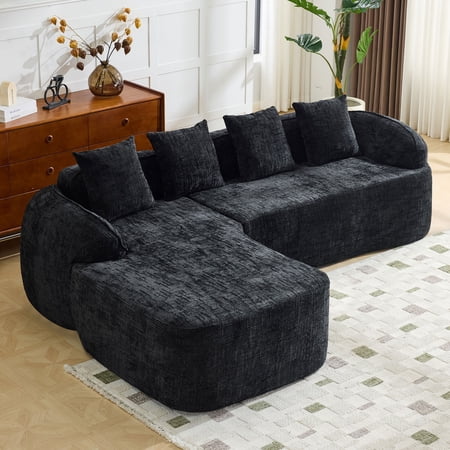 MAYEERTY L-Shaped Chenille Sectional Sofa with Chaise Lounge 4-Seat Compressed Couch with 4 Throw Pillows for Living Room Apartment Small Spaces