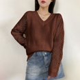 thumbnail image 4 of Sevevn Sweaters for Women Women's Fashion Casual New Winter Leisure Hollow-Out Long Sleeve Hook Loose V-Neck Bottom Knit Sweater Sales Today Clearance, 4 of 9
