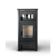 Wood Burning Stove, Superior Cast Iron, Black Modern Indoor Winter Heater, Cooking with Oven, High Efficiency