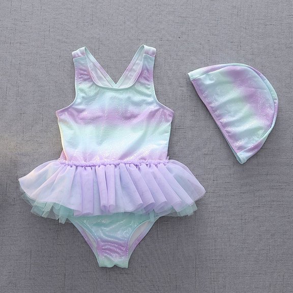 Kids Swimsuit Purple Girls Swimsuit 1 Piece Sleeveless Rash Guard Vacation Cute Summer Swimwear 3-4 Years