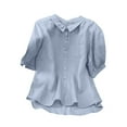 thumbnail image 3 of Mittory Cotton Linen Button Down Shirts for Women Mandarin Collar 3/4 Length Sleeve Tops Dressy Casual Loose Fit Plain Blouse, 3 of 4