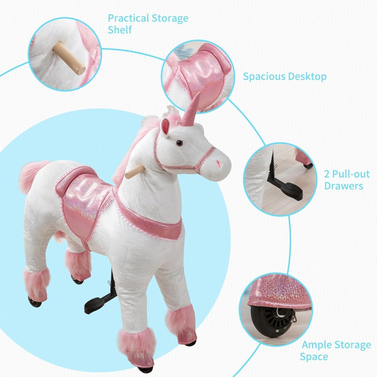 DEYGIA Ride on Unicorn, Unicorn Ride on Toys for for 6 Years to Adult, Ride on Horse Pink Unicorn Toys, Mechanical Cycle Walking Action Plush Animal, Max Load 187 lbs, No Battery or Electricity