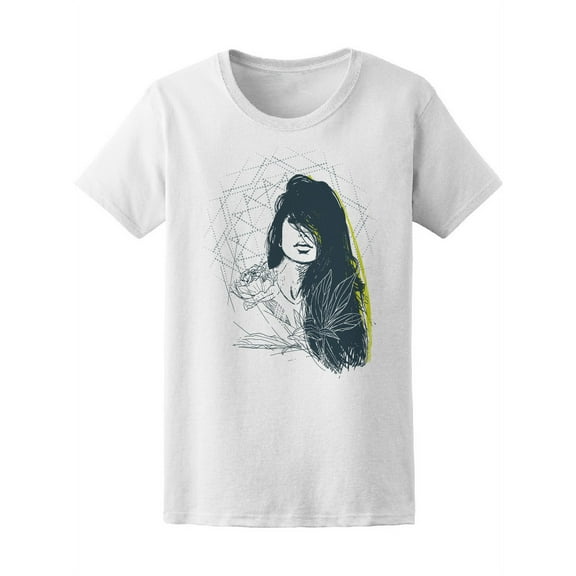 Smartprints Womens Graphic Tee - Young Woman With Long Dark Hair - Regular Fit 100% Cotton