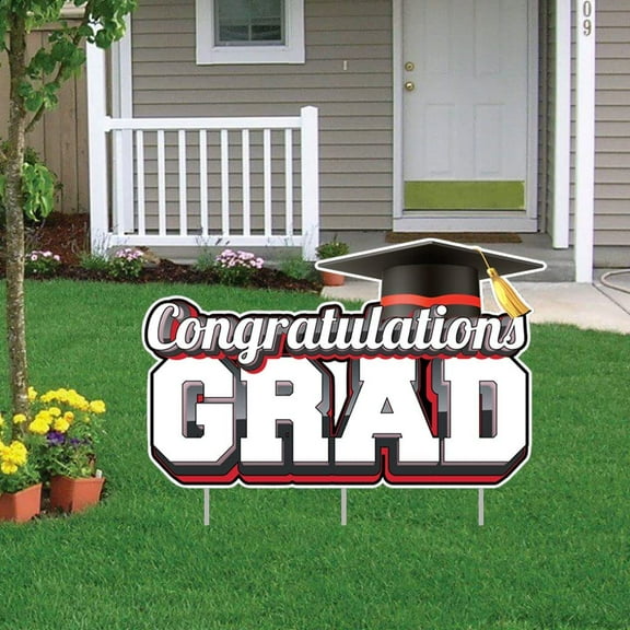 Victory Store 35" x 21.7" Red Congrats Grad Graduation Yard Sign 22819