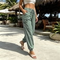 thumbnail image 6 of Womens Stripe Jogger Pants Comfy Long Lounge Bottom, Drawstring Elastic Waist Pants with Pockets Green S(S), 6 of 7