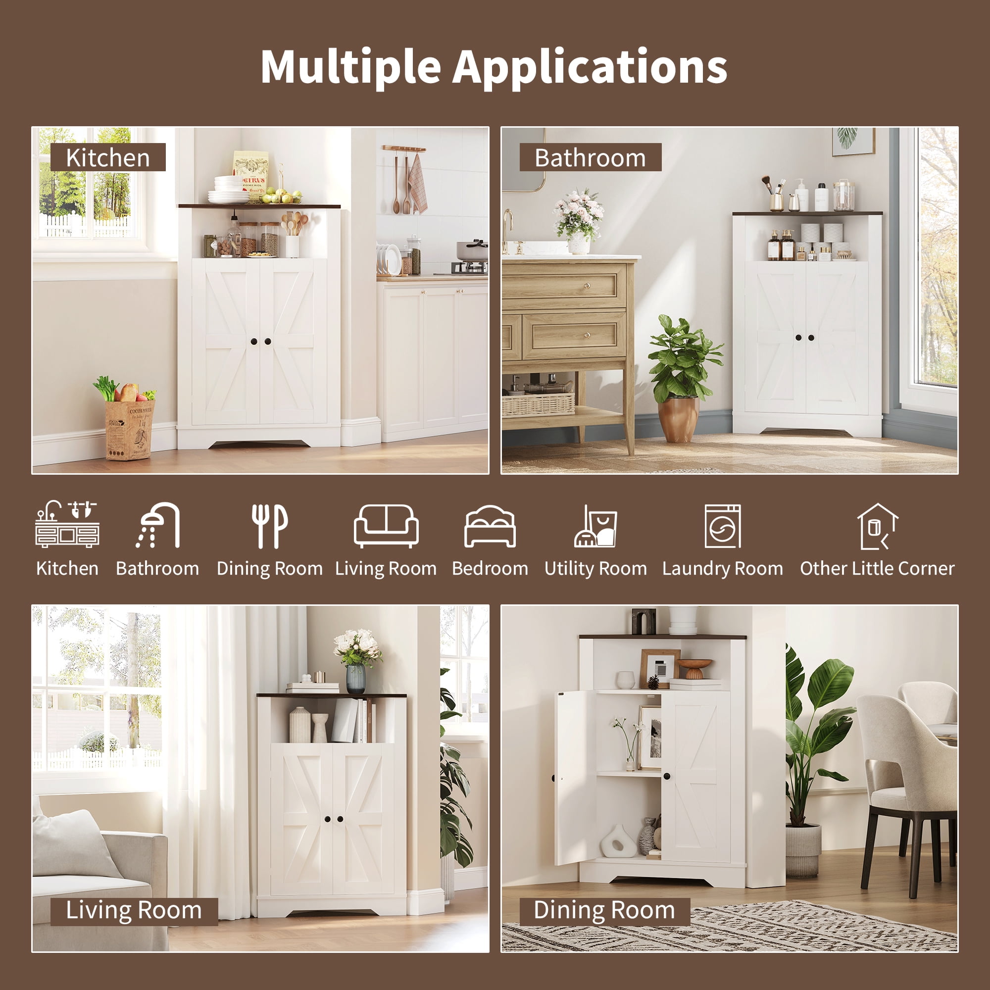 COZONY Farmhouse Corner Storage Cabinet with Door and Adjustable Shelf, Narrow Floor Cabinet for Bathroom, Pantry, Living Room,White
