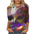 thumbnail image 1 of Penkiiy Blouse Carnaval pour Femmes Mardi Gras Mode Imprimée Décontractée Col Rond Manches 3/4 T-shirt Blouse L Multicolore, 1 of 5