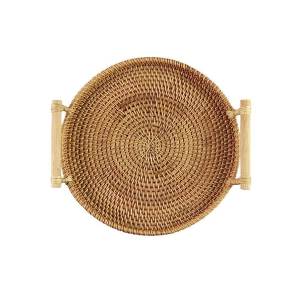 Rattan Storage Tray Round Basket With Handle Tray Wicker Basket Bread Fruit Food Breakfast
