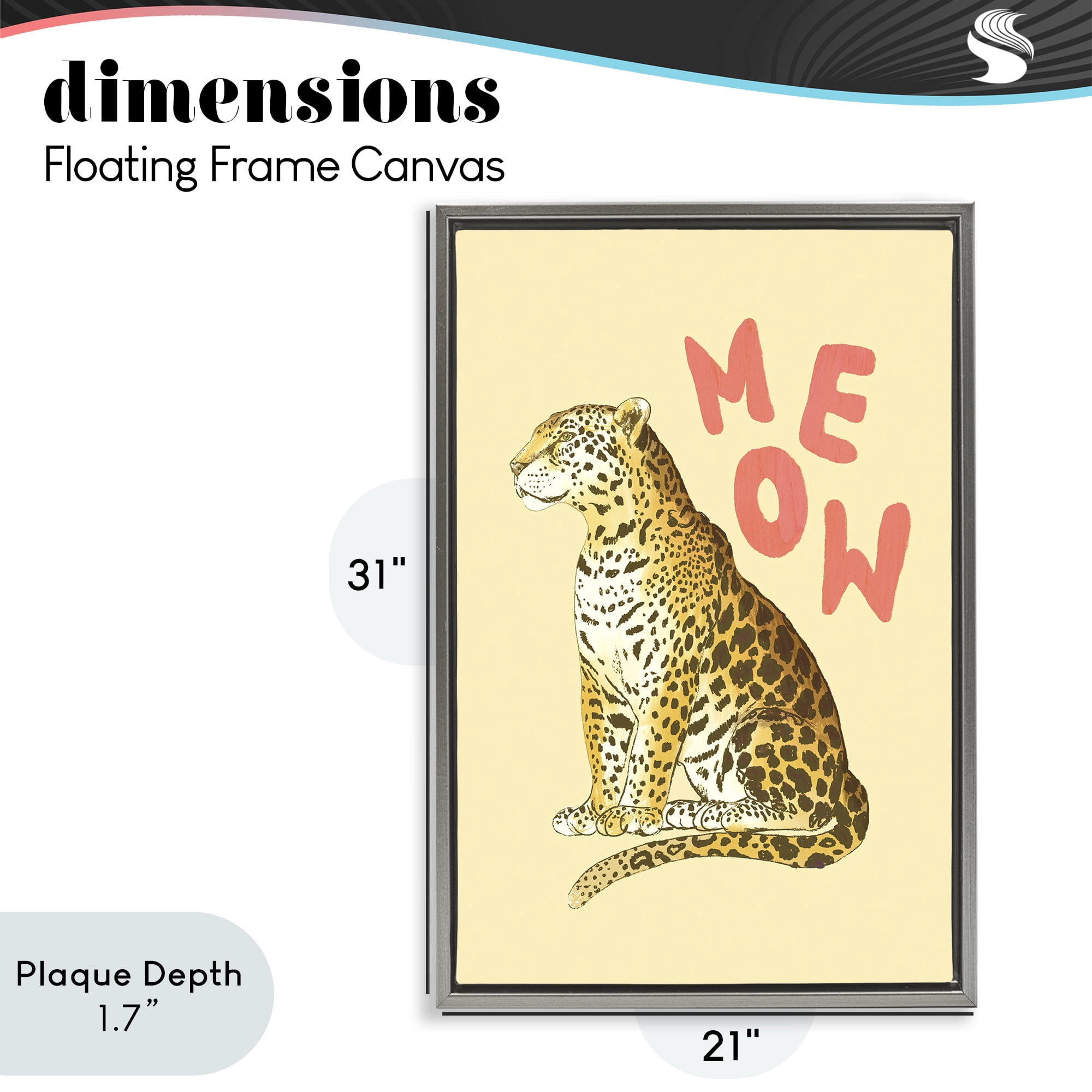 Stupell Industries Meow Leopard on Yellow Gray Framed Floater Canvas Wall Art, design by Florentina Dolci