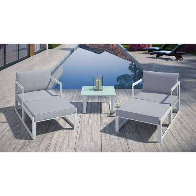 Modway Canapé d'Extérieur Fortuna 5 Pièces en Blanc et Gris