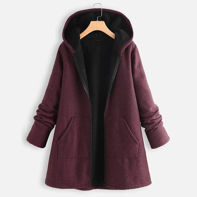 Puntoco Blusa superior de chaqueta con cremallera y bolsillo con cordón y capucha de forro polar de manga larga para mujer Puntoco Puntoco-1