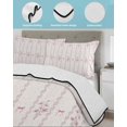 thumbnail image 4 of Quilts Full Size Bedding Set, Pink Floral Lightweight Quilted Comforter, Spring Watercolor Flowers Leaf Bows Beige Soft Reversible Bedspread Coverlet with Pillow Covers for All Season, 78" x 90", 4 of 7