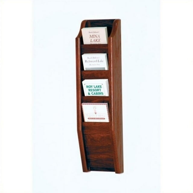 Wooden Mallet Brochure Display with 4 Pockets in Mahogany