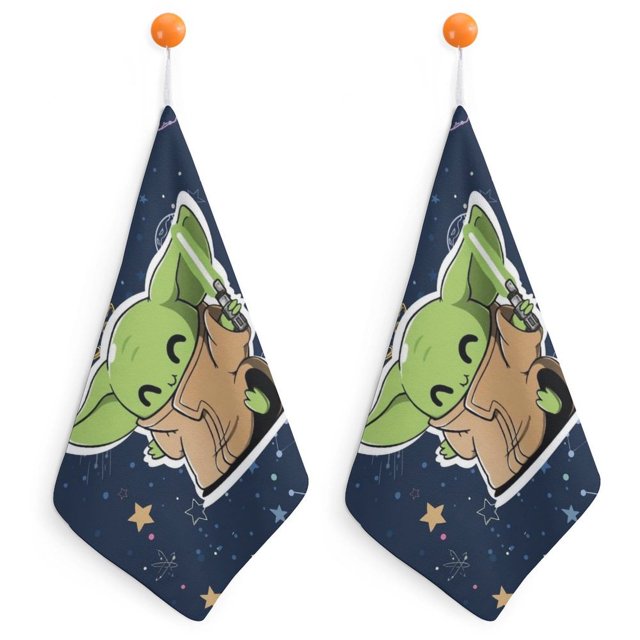 Toallas de mano Yoda para baño, toallas faciales de algodón suaves y absorbentes para spa, baño, gimnasio, cocina, juego de toallas de mano decorativas a cuadros, 2 piezas
