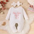 thumbnail image 2 of FINALGANG Baby Girls Crew Neck Long Sleeve Waffle Knit Letter Bow Embroidery Side Ruffle Jumpsuit Big Bow Headband Two Piece Outfit Sets Stylish Sets 3-6 Months, 2 of 5