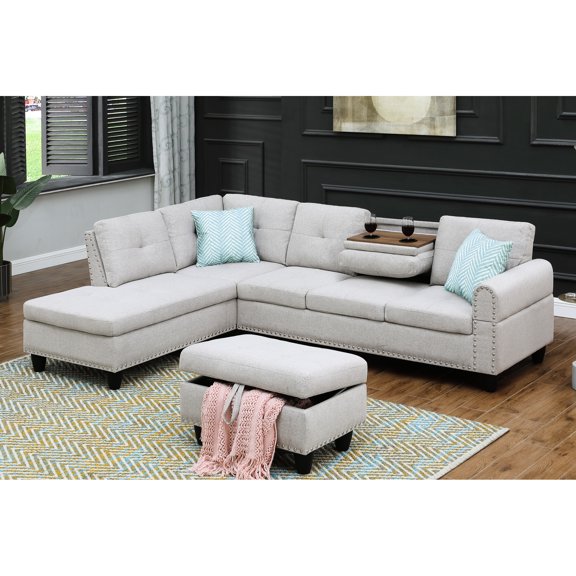 98" Chaise With Foam Cushions - Gray Linen, Left Facing Linen Blend & And A Contemporary Flair For Your Home