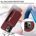 thumbnail image 6 of Nalacover RFID Blocking Wallet Case for iPhone 11 Pro Max, Shockproof PU Leather Magnetic Button Zipper Purse Card Slots & Kickstand Crossbody Phone Case with Shoulder & Wrist Strap,Winered, 6 of 12