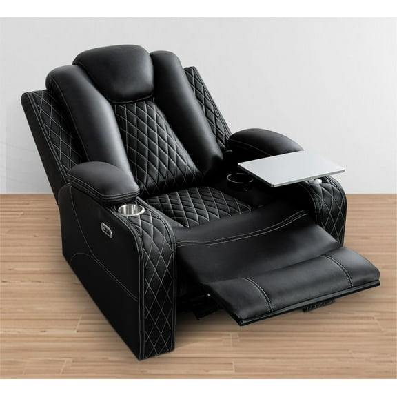Chicago Theater Style Motion Recliner Chair With Adjustable Headrest – Luxury Power Reclining Chair with USB Cup Holders, and Premium Air Leather Upholstery