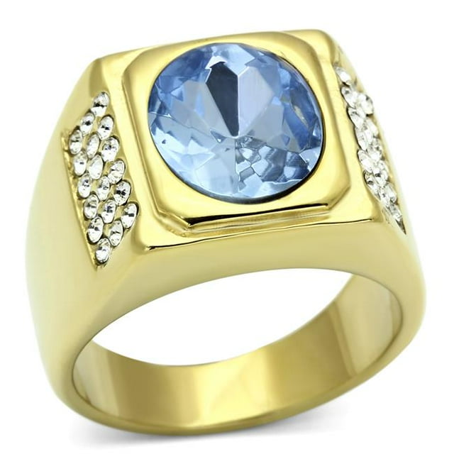 Alamode TK730-11 Men IP Gold Stainless Steel Ring with Synthetic in Light Sapphire - Size 11