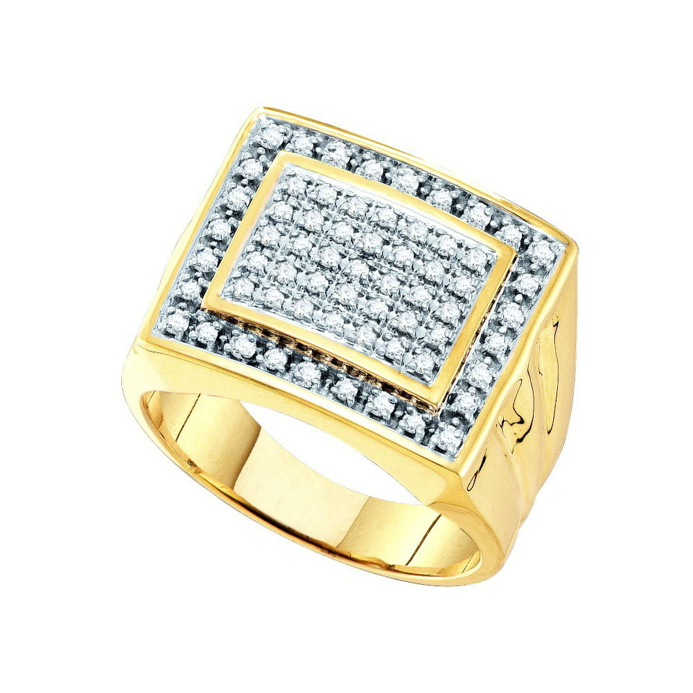 Jewels By Lux - 10kt Yellow Gold Mens Round Diamond Square Frame ...