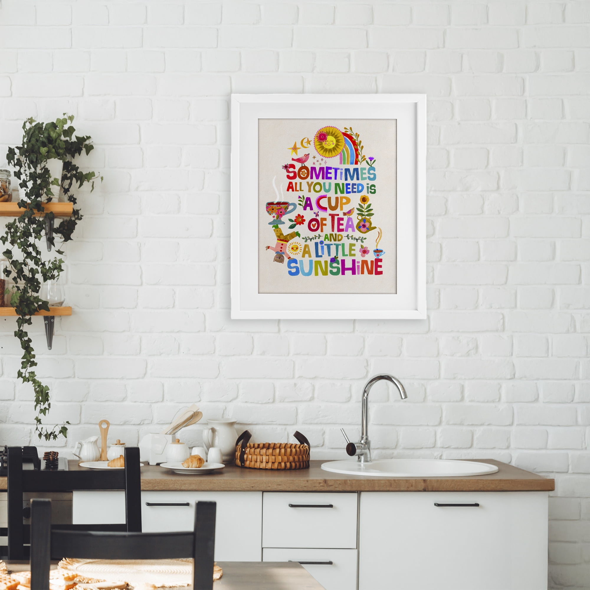 Stupell Industries Cup Of Tea & Sunshine White Framed Print Under Glass, design by Katherine Herrell Studio