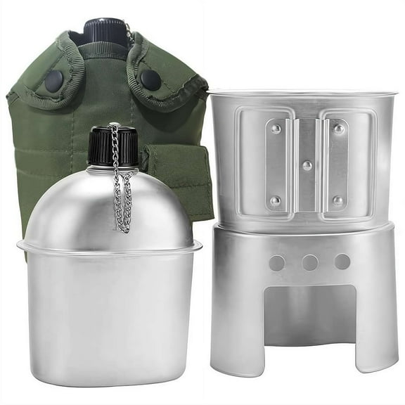 Set of 4 Cup Stove Kits, Stainless Steel Camping Cookware with Pouch, Multi-Functional Water Bottle for Outdoor Survival, Hiking & Backpacking