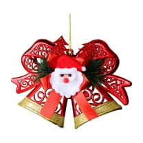 JeashCHAT Christmas Plastic Bow Bell Ornaments, Christmas Tree Xmas Wreath Hanging Decoration, Bow Bell Shape Pendant with Mini Ribbon Bow and Cute Santa Claus, 8.27" x 7.68"