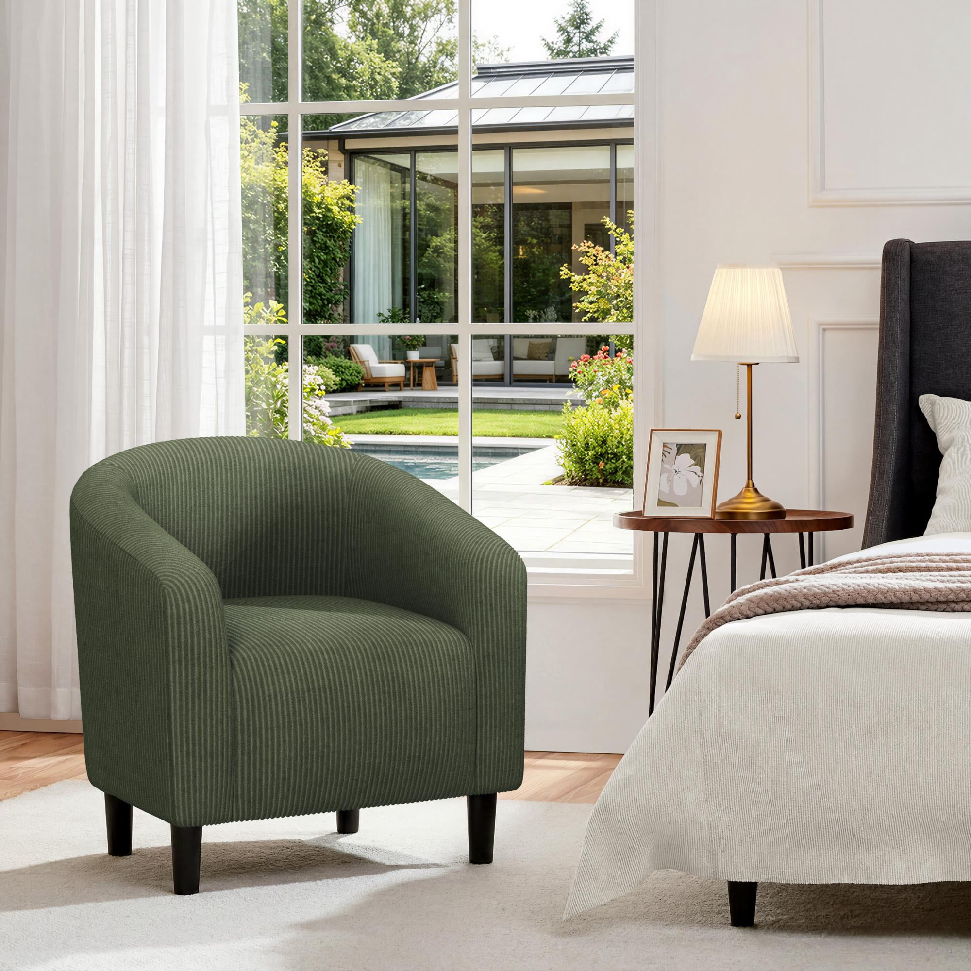 Renwick Upholstered Corduroy Accent Chair for Living Room, Dark Green
