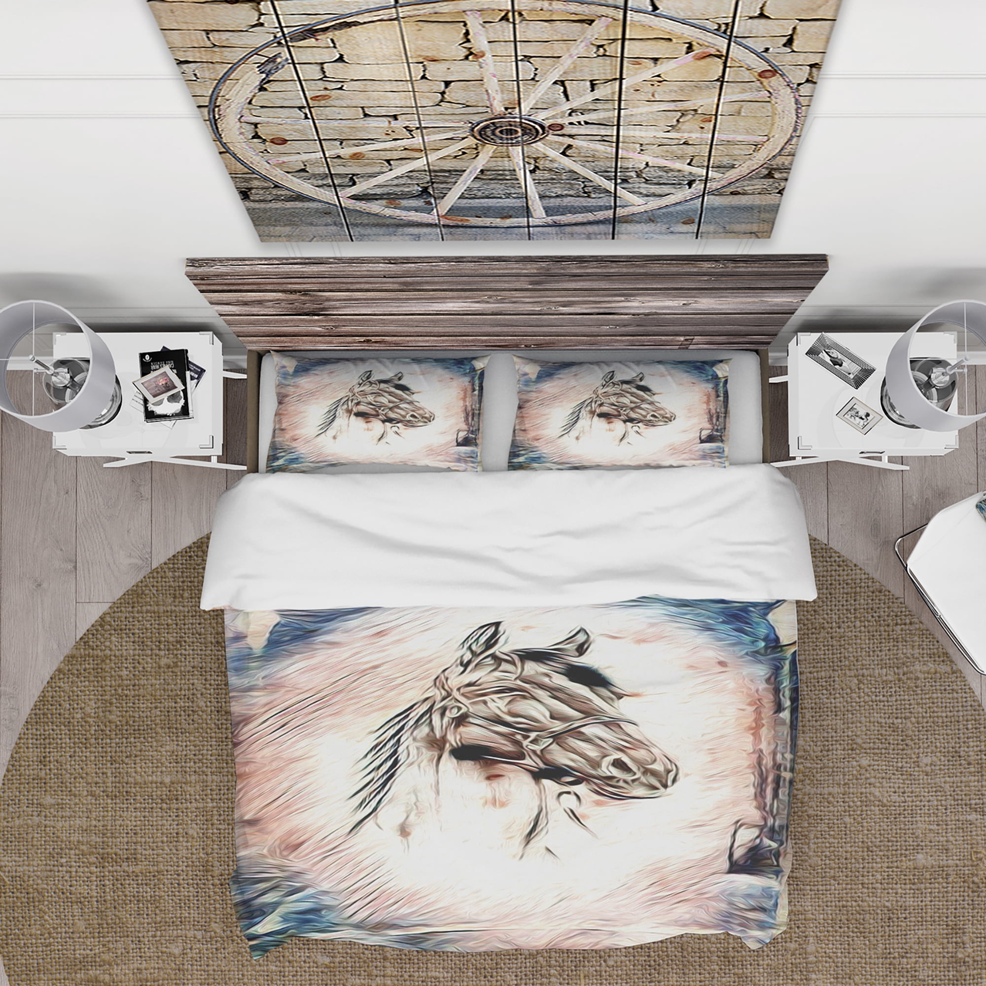 Designart 'Freehand Horse' Farmhouse Animal Duvet Cover Set