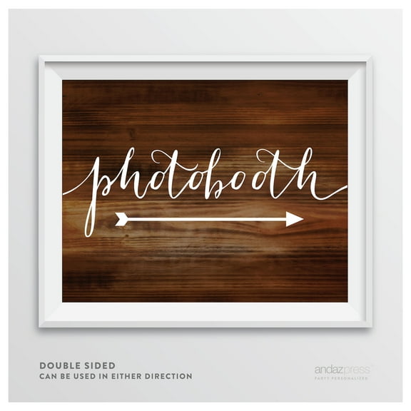 Photobooth Rustic Wood Wedding Party Directional Signs, Double-Sided