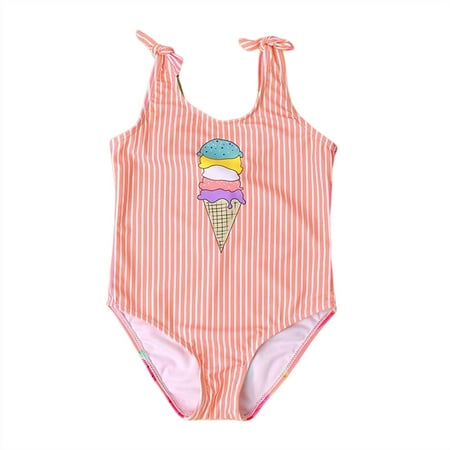 

Phenas Toddler Girls One Piece Swimsuit Off Shoulder Cute Cartoon Printed Bikini Bathing Suit