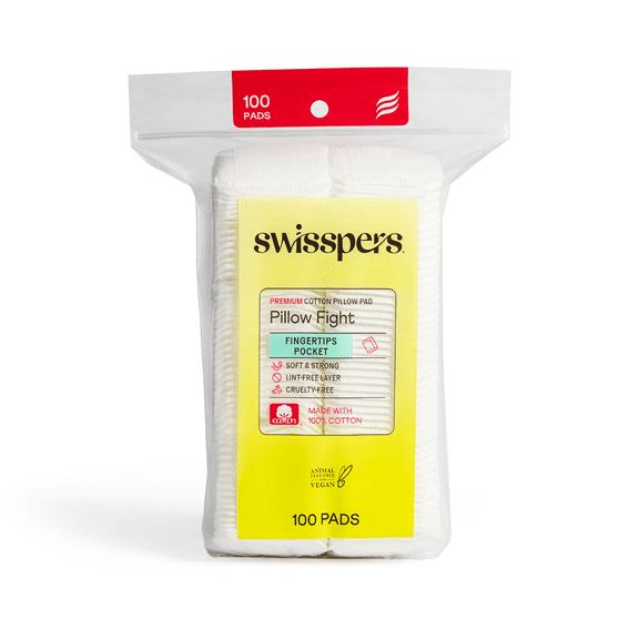 Swisspers Premium 100% Pure Cotton Pillows, Soft, Absorbent, Vegan, Cruelty-Free, 100 Pads