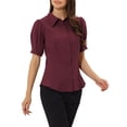 thumbnail image 4 of INSPIRE CHIC Women's Puff Sleeve Point Collar Button Down Essential Office Shirt M Dark Red, 4 of 6