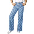 thumbnail image 2 of Jeans Sidefeel para mujer, pierna ancha, cintura alta, a cuadros, azul, 2 of 6