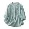 thumbnail image 3 of Pxxlle 3/4 Sleeve Shirts for Women Elegant Floral Embroidery Shirt Loose Fit Button Down Lapel Tops Blue XL, 3 of 8