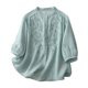 thumbnail image 1 of Vestidos Casuales Para Mujer, Blusas De Mujer De Moda Blusa de mujer con cuello alto, botones y mangas 3/4 bordadas en imitación de lino y lino, 1 of 7