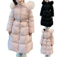 thumbnail image 3 of Children's Girls Winter Down Coats Solid Color Casual Warm and Thickened Hooded Jackets Medium Length Comfortable Outwear Black 9-10 Years, 3 of 3