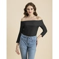 thumbnail image 3 of Moomaya Solid Off-Shoulder Tops, Womens Full Sleeve Casual Vacation Top, 3 of 9