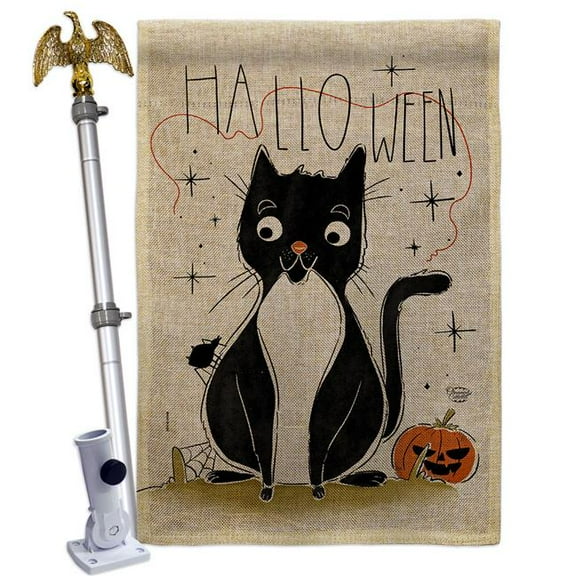 Ornament Collection HS190175-DB-02 Halloween Tuxedo Cat Falltime 28 x 40 in. Double-Sided Decorative Horizontal Flags for Decoration Banner Garden Yard Gift