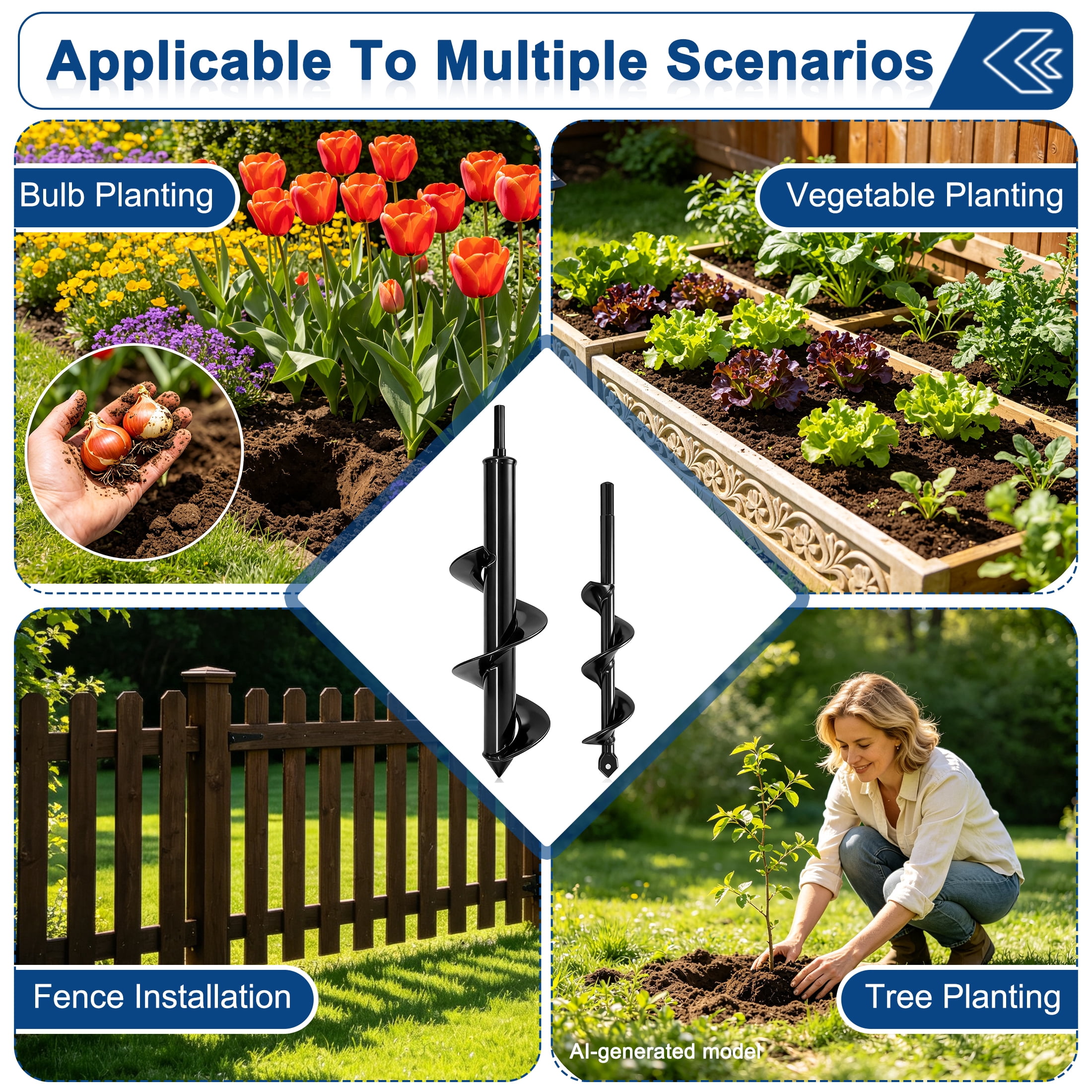 2 Pack Auger Drill Bit for Planting, 3.15 Inch Garden Spiral Garden Hole Digger Bit, Rustproof Earth Auger Bit for Cordless Drill, Bulb Seedling Flower Soil Digging Tool